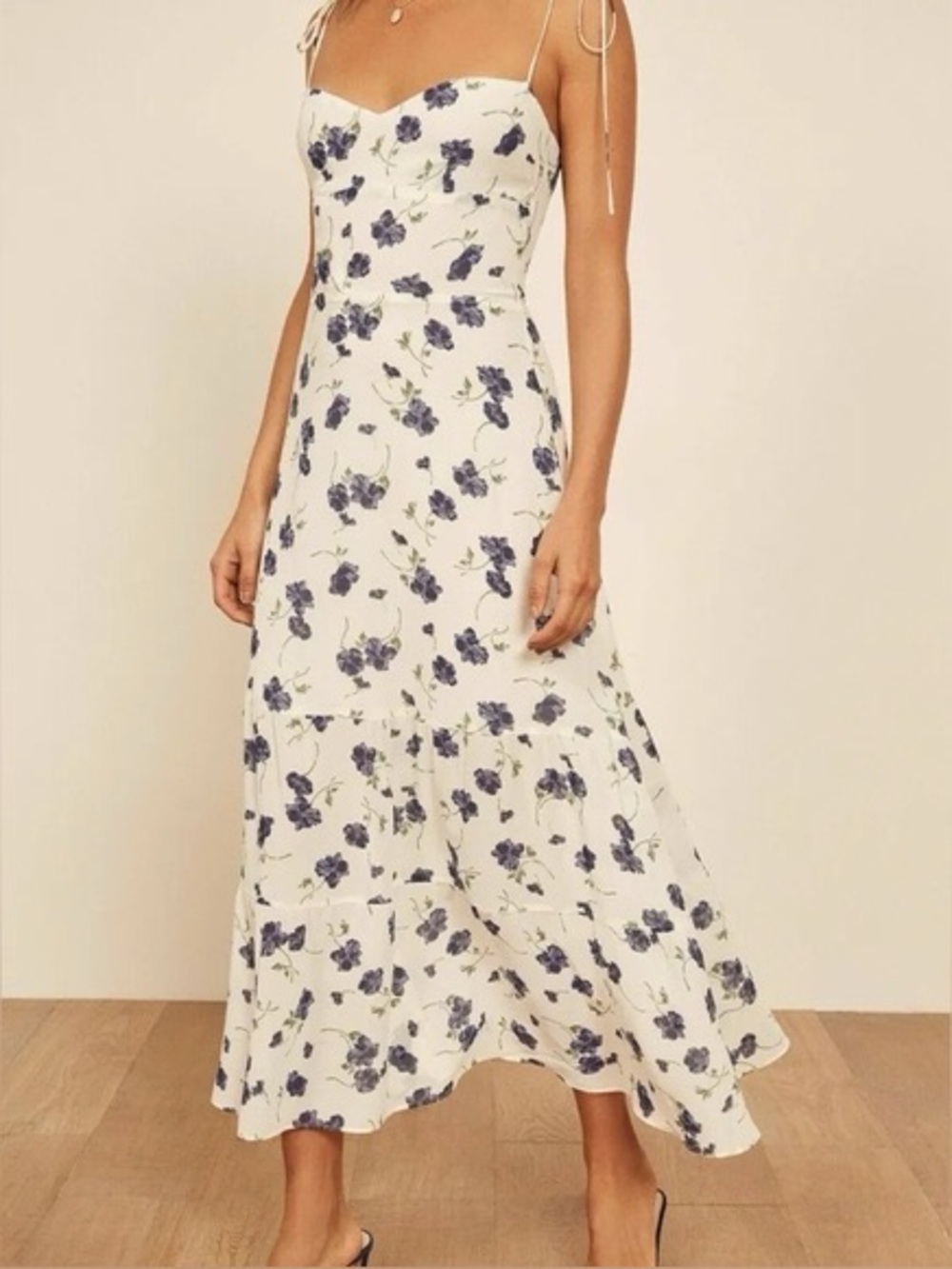 Like new: REFORMATION Emmie Midi Dress | Ivory Blueberries Floral Print | sz 4 - Picture 2 of 6